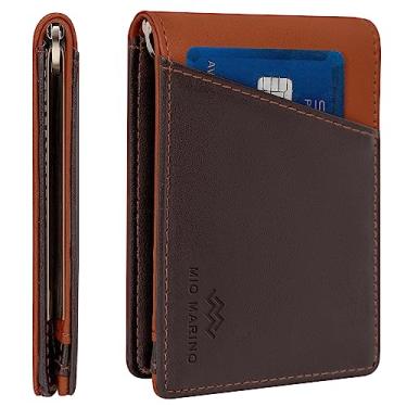 Imagem de Carteira masculina fina Mio Marino – carteira dobrável com bolso frontal – bloqueio avançado de RFID/proteção contra fraude – janela para identidade e clipe para dinheiro, Marrom/bronze, One Size,