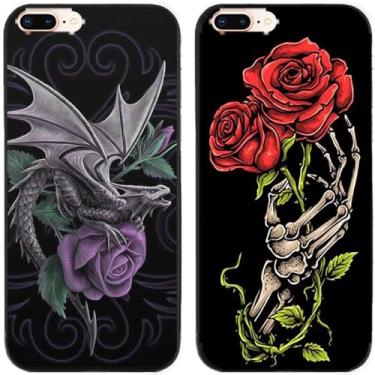 Imagem de 2 peças rosa flor Europa dragão impresso TPU gel silicone capa de telefone traseira para Apple iPhone todas as séries (iPhone 7 Plus/iPhone 8 Plus)