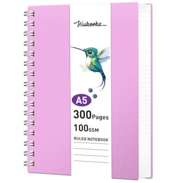 Imagem de HIUKOOKA Caderno espiral A5 – Cadernos pautados universitários para trabalho, caderno de 300 páginas 5,7 x 21 cm, caderno de capa dura 100 g/m², diário para escrita feminina, anotações (roxo)
