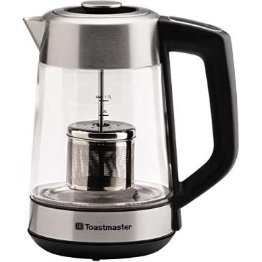 Imagem de Toastmaster Chaleira de vidro elétrica da Select Brands - Vem com indicadores LED que mudam de cor e infusor de chá de aço inoxidável - Chaleira de água quente sem fio com 7 temperaturas predefinidas