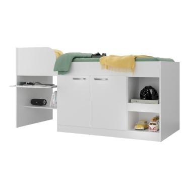 Imagem de Cama Solteiro Multifuncional para Colchão 188 x 78cm com 2 Portas e Escrivaninha Multimóveis MP4234 Branco