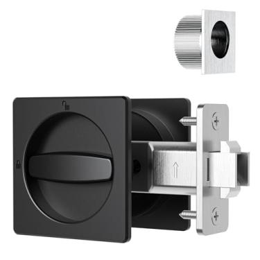 Imagem de AST Fechadura de porta quadrada com puxador de borda, dobrável de privacidade resistente e fechadura de porta deslizante de cavidade com puxador nivelado, ferragens de substituição com trava, feita de