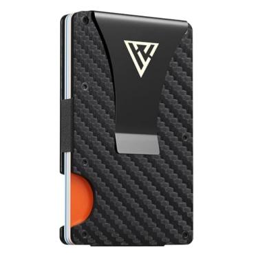 Imagem de Carteira fina masculina – Porta-cartões minimalista em couro com clipe para dinheiro – Carteira fina e inteligente, carteira com bolso frontal – Carteira de metal para cartão de crédito facilmente