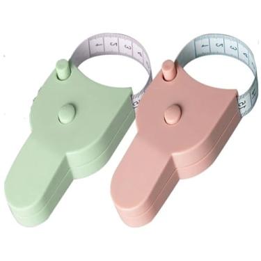 Imagem de Fita métrica corporal de 150 cm, alfaiate, botão de pressão, retração, alfaiate, costura, artesanato, fita de pano, auto-aperto, régua de medida (Verde + Rosa)