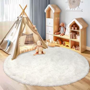 Imagem de Awaytail Tapete redondo fofo creme – Tapete peludo felpudo de 1,2 m super macio para crianças e berçários