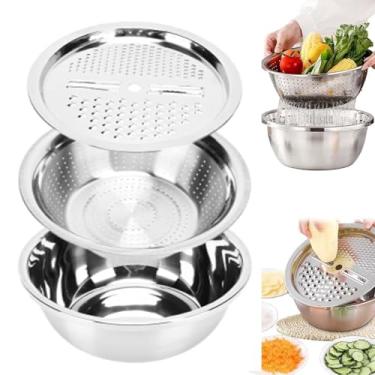 Imagem de Conjunto 3 Em 1 Bacia De Drenagem De Aço Inoxidável 304 Para Corte De Vegetais E Frutas, Amassar, Placa De Corte E Panela De Peneira De Arroz