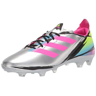 Imagem de adidas Tênis de futebol unissex Gamemode Syn Firm Ground, Prata metálica/ciano brilhante/rosa choque, 13 Women/12 Men