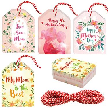 Imagem de Etiquetas de presente de Dia das Mães Happy Mother's Day Etiquetas de presente 60 peças com cordas de 10 m