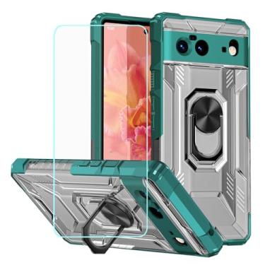 Imagem de EUAGVQY Capa para Pixel 6 Google 6 com suporte magnético de filme de vidro temperado TPC+PC amortecedores resistentes a impactos, capa protetora para celular Google Pixel 6 (verde)