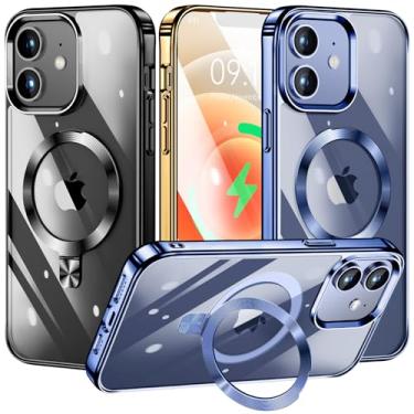 Imagem de TLIKEMISS [Anel de CD compatível com suporte invisível MagSafe] Capa magnética para iPhone 12 Mini, [amortecedor galvanizado sem amarelo][parece um iPhone nu] Capa fina transparente com suporte para