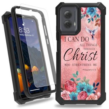 Imagem de CAPAUNVDA Capa para Motorola Moto G Play 5G 2024, capa preta fina à prova de choque de camada dupla resistente com protetor de tela de vidro temperado para mulheres e homens, Bíblia Filipenses 4-13
