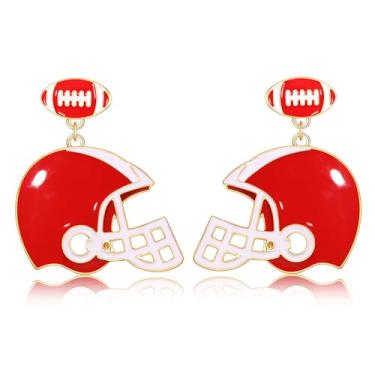 Imagem de Brincos de futebol para mulheres, brincos esmaltados para o dia do jogo, capacete de futebol americano, brincos pendurados, joias, roupas de dia de jogo para fãs de esportes, Esmalte, Sem pedra