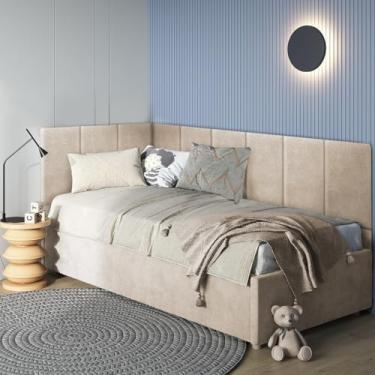 Imagem de Kit Cabeceiras Estofada Modular Para Cama Solteiro Casal King ou Super King Painel Módulos Adesivos (Bege, Solteiro em L (300X40cm))