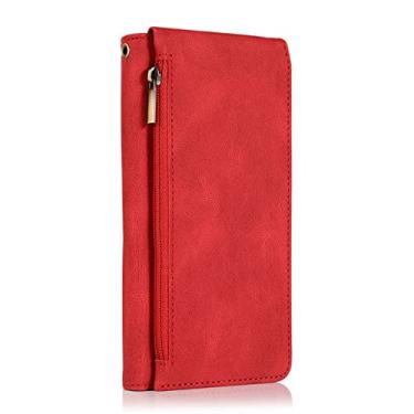 Imagem de Capa de couro carteira com zíper de luxo flip para Samsung Galaxy S21 S20 FE S10 S9 Note 20 10 9 Ultra Plus Lite Slot para cartões capa de telefone, vermelha, para Galaxy S21