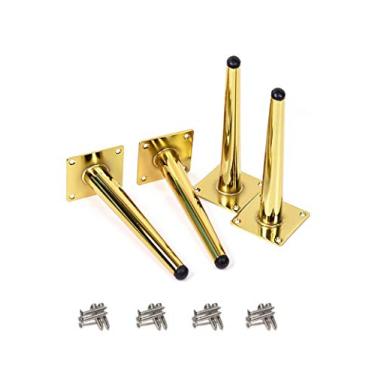 Imagem de 4 peças de pernas de mesa oblíquas, pernas de armário de metal, pernas de móveis em cone, aço inoxidável, colocação de base silenciosa antiderrapante para sofás, mesas e outras pernas de móveis (reto