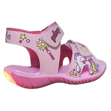 Imagem de Papete Sandália Infantil Feminina Led Menina Escolar Confortável Presente Aniversário Chinelo Fecho de Contato Tiras Auto Colante Rosa Unicórnio Ponei Antiderrapante Flat Slide Calce Fácil (Rosa, BR, Criança de 1 a 3 anos, Numérico, 24)