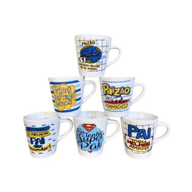 Imagem de Conjunto com 6 xícaras porcelana branca decorada dia dos pais 120 ml -