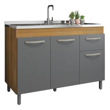 Imagem de Gabinete para Pia 1,20m Armário Cozinha Balcão Multiuso - Freijó Grafi