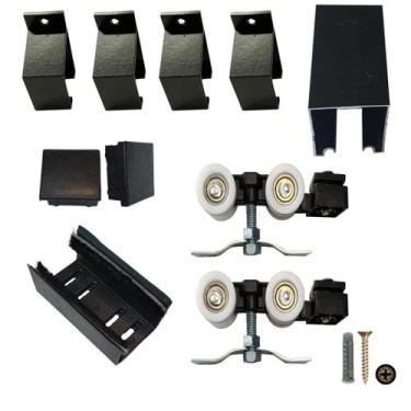 Imagem de Kit p/ Porta Correr Trilho Alumínio 35x35 1,80m Preto - RDA-4 - KT-713