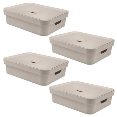 Imagem de 4x Caixa Organizadora Multiuso 16L OU Bege 13x35x45cm