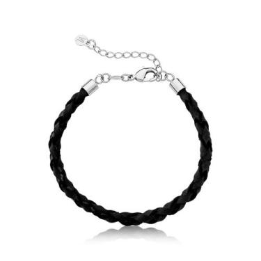 Imagem de Pulseira de Couro Preto Trançado com Ponteiras Prateadas - VL ACCESSOI