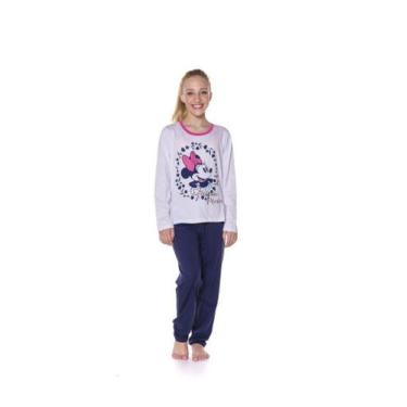 Imagem de Pijama Manga Longa Juvenil Menina Minnie Branco e Azul Marinho - Disne
