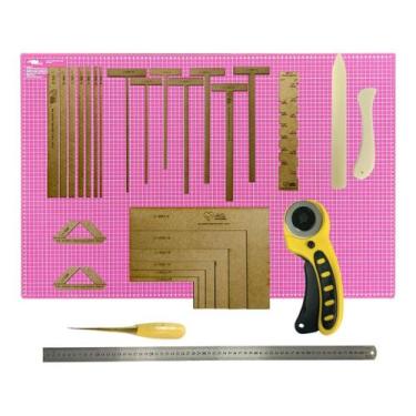 Imagem de Base De Corte 90x60 Placa de Mesa A1 Kit Cartonagem Esquadro Gabarito 