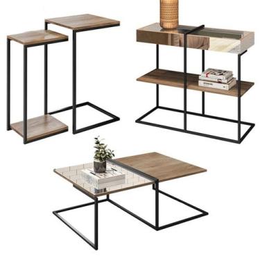 Imagem de Aparador Mesa Lateral E Centro Aurum Demolição Preto DHom - Milani Sto