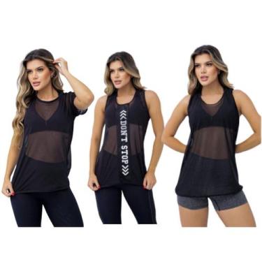 Imagem de Kit 3 Camisetas Fitness Academia Yoga Pilates Revenda - WM, Preto, Úni