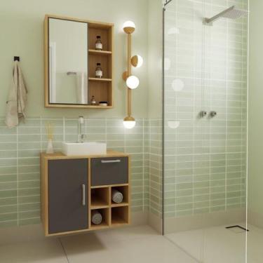 Imagem de Gabinete de Banheiro Suspenso 68cm com Balcão 1 Porta 1 Gaveta e Espel