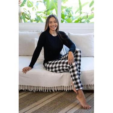 Imagem de Pijama Feminino De Inverno Xadrez Empório Do Algodão, P, Preto