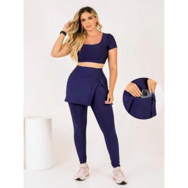 Imagem de Conjunto Calça legging Saia Fenda Com Bolso Top Cropeed Moda Evangélic