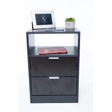 Imagem de Kit 2 Mesas De Cabeceira Preto 60cm De Altura por 50 cm Com 2 Gavetas 