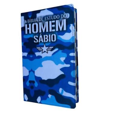 Imagem de Bíblia Do Homem Sábio camuflada azul de Estudos - ARC Com Harpa E Cori