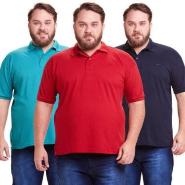Imagem de Kit 3 Polos Masculinas Plus Size Piquet - DAZE MODAS, G1, Verde, Azul 
