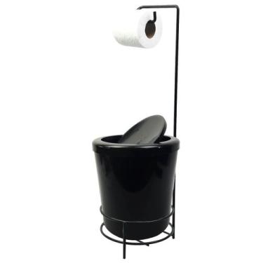 Imagem de Suporte Porta Papel Higiênico lixeira Preto 5L Com Tampa Basculante Re