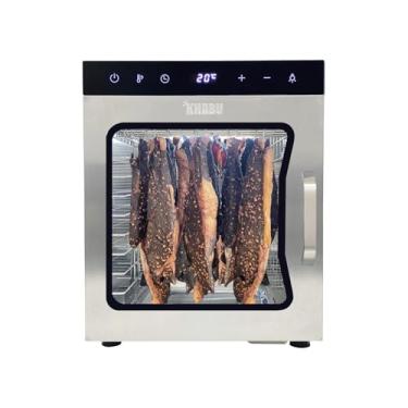 Imagem de Kalahari Khabu Caixa de aço inoxidável Biltong Desidratador de alimentos e armário de secagem - 10 bandejas grandes, 5 varões suspensos, com controle de temperatura de 20-90 °C - Perfeito para secar