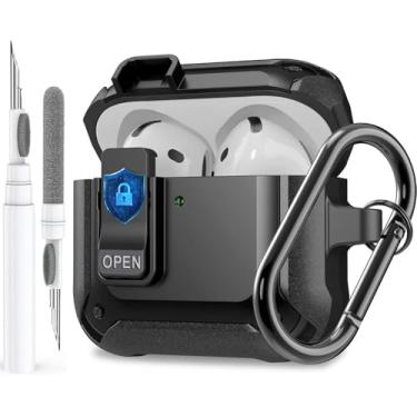 Imagem de Olytop Capa para Airpods 4 com clipe de bloqueio, capa robusta Apple Airpods 4ª geração 2024 masculina e feminina, armadura à prova de choque para iPod 4 geração, capa rígida protetora com mosquetão e