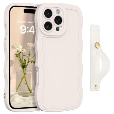 Imagem de GUAGUA Capa para iPhone 16 Pro Max com alça de pulso, linda capa para iPhone 16 Pro Max com suporte ajustável antiderrapante capa de telefone para iPhone 16 Pro Max 16,9 polegadas, branco antigo