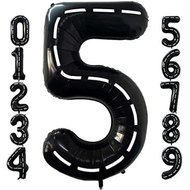 Imagem de 40 Inch Race Car Black Number 5 Balloon Large Size Jumbo Digit Foil Mylar Racetrack Helium Balloons for Boys 5th Racing Car Monster Truck Theme Birthday Party Anniversary Celebration Decoration