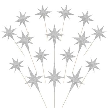 Imagem de Rsstarxi 30 Pack Sparkle Star Cupcake Toppers Glitter Assembled Twinkle Little Star Cupcake Picks Decorations for Baby Shower Wedding Birthday Party Cake Decorations Silver