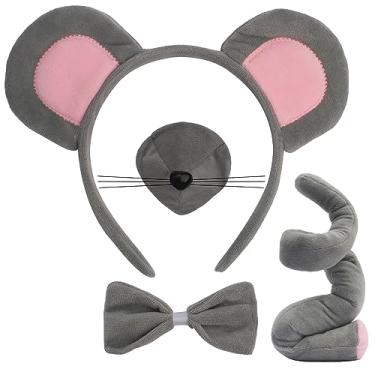 Imagem de COCIDE Mouse Ears Headbands Rat Costume Accessory Ratatouille Ears Headband for Kid Chucky Costume Tail Shrek Nose and Bow Tie Costume Accessories Set for Women Girls Halloween (Mouse)