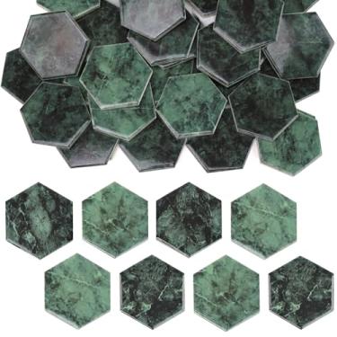 Imagem de Quancru 36 peças de mosaico a granel azulejos de cerâmica vitrificados hexágono verde pequenos azulejos artesanais porta-copos para casa DIY Molduras de fotos banheiro piscina decoração de móveis