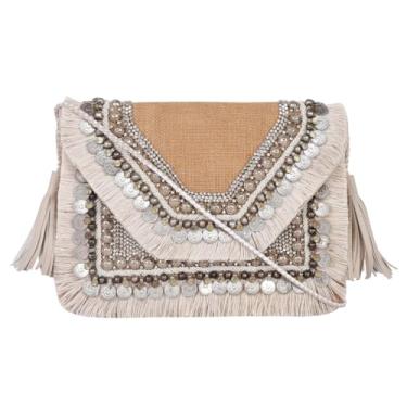 Imagem de Graciaas - Bolsa transversal de palha, bolsa de ombro de palha, bolsa feminina bordada à mão, bolsa envelope de praia de verão, Bege, Medium