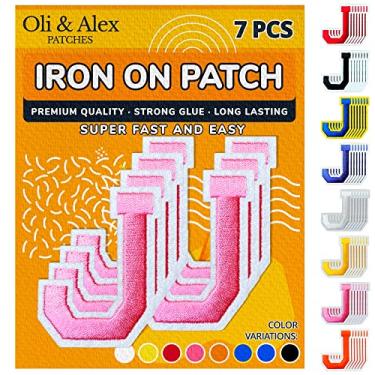 Imagem de Oli and Alex Iron On Letters 6 cm - 7 peças de adesivos J rosa letras para roupas - Super cola - sem necessidade de costura - bordado time de futebol escolar universitário - rosa, J