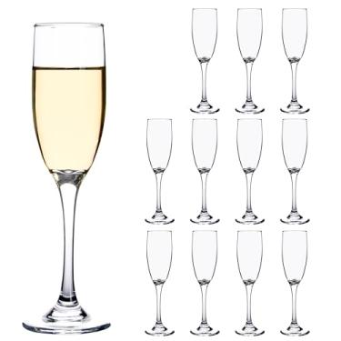 Imagem de CZUMJJ Conjunto de 12 taças de champanhe de vidro, elegante conjunto de taças de champanhe de haste longa para casamento, festa, 170 g, bom para vinho espumante