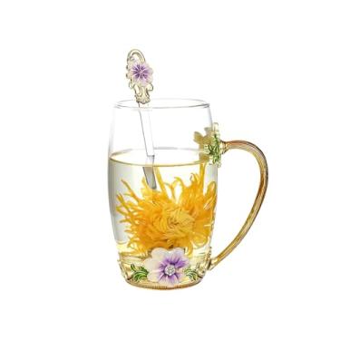 Imagem de SUQ I OME Xícaras de chá de vidro de flores para mulheres, margaridas esmaltadas feitas à mão, presentes de xícara de chá de vidro transparente para mãe, Natal, Dia de Ação de Graças, Dia dos
