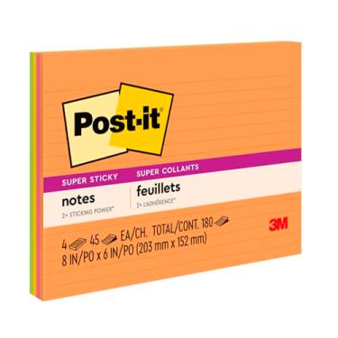 Imagem de Post-it Notas superadesivas de formato forrado, grande, 20 x 15 cm, quatro cores, 4 blocos de 45 folhas PK - MMM6845SSPL