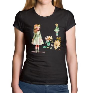 Imagem de Baby Look Algodão Meninas e Flores - Foca na Moda, Preto, GGG