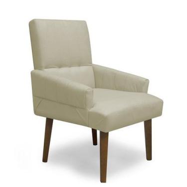 Imagem de Poltrona Cadeira Decorativa Sala de Jantar Itália Suede Bege - Casa & 